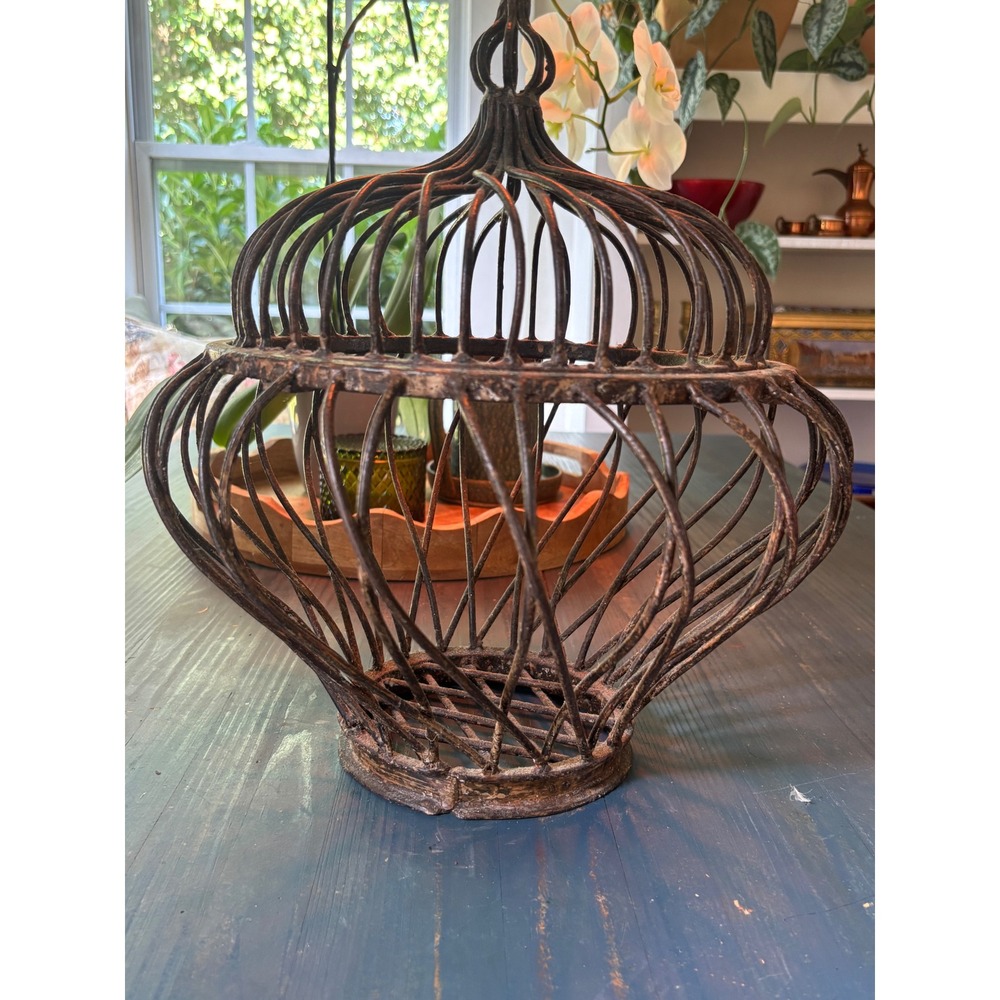 Vintage Rustic Wrought Iron Bird Cage Dark Brown ~  2 pieces - Picture 2 of 11